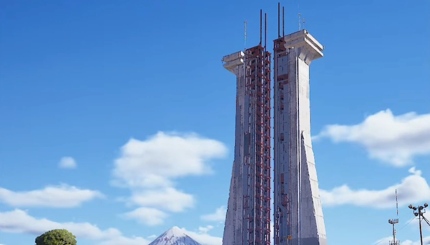 The Spaceport interactive map thumbnail showing launch towers and hangars - Arc Raiders